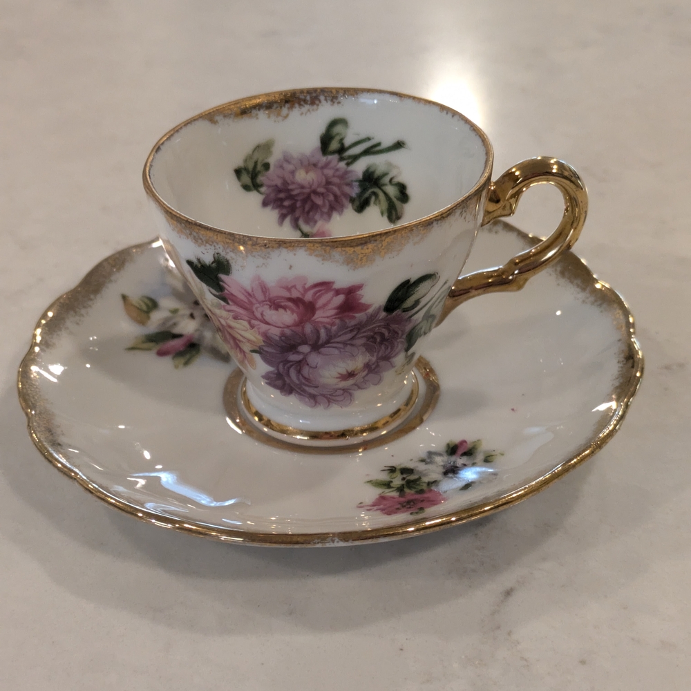 Pandora Floral Gold Trim Teacup and Saucer Set